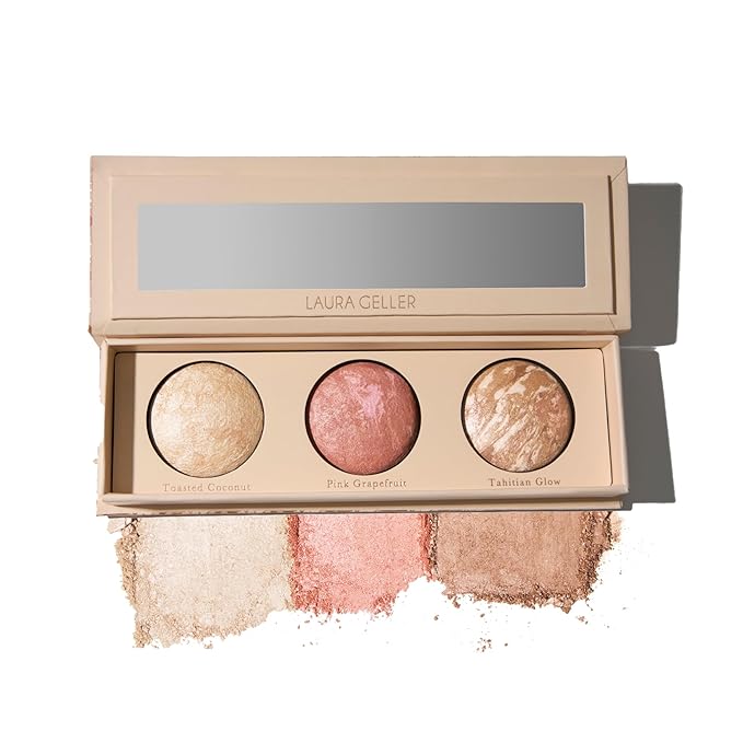 LauraGeller Blush – LAURA GELLER NEW YORK Geller's Greatest Lift-n-Glow Baked Trio Palette - Highlighter, Blush, Bronzer - All Skin Tones