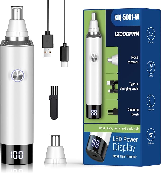 Ginity Nose & Ear Hair Trimmers – Ear & Nose Hair Trimmer with LED Display for Men Women,Painless USB Rechargeable Eyebrow & Facial & Nose Hair Trimmer Clipper,Professional IPX7 Waterproof Dual Edge Blades 12500 RPM