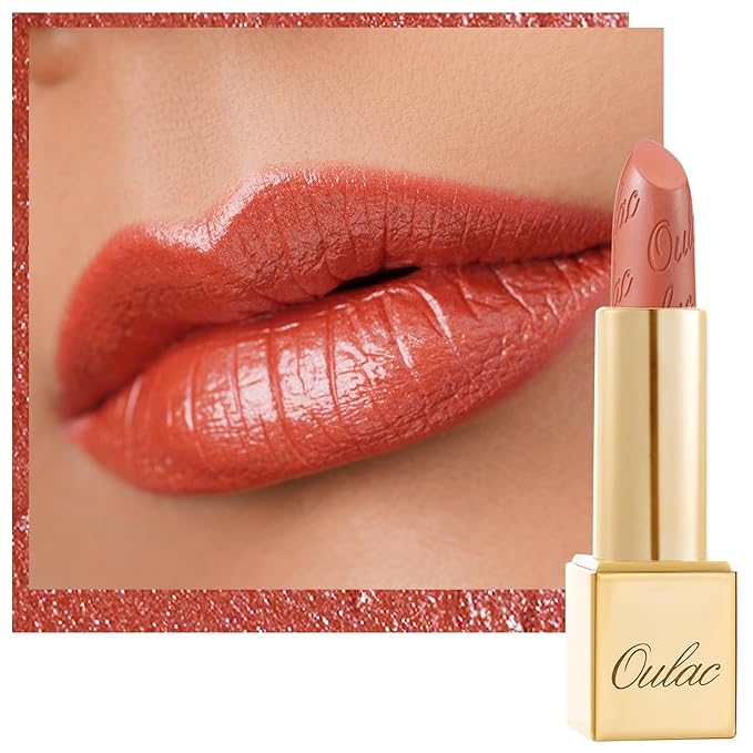 OulacCosmetics Lipstick – Oulac Coral Orange Lipstick for Women with Metallic 3D Shine Lightweight Hydrating Formula, High Impact Lip Color, Vegan Beauty, Full Coverage Lip Makeup, Christmas Gifts for Women, Be Happy(05)