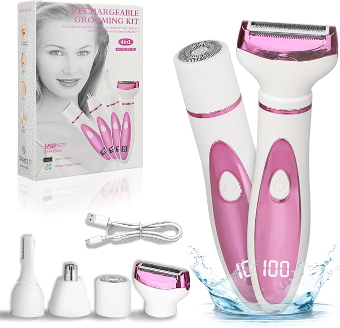 BeanifyElectricRazor Foil Shavers – Wet & Dry Electric Razor for Women Men,4 in 1 Rechargeable Led Display Electric Shaver and Facial Hair Remover,Painless Ladies Body Razors for Nose Face Body Leg Bikini Arm Hair (Purple)