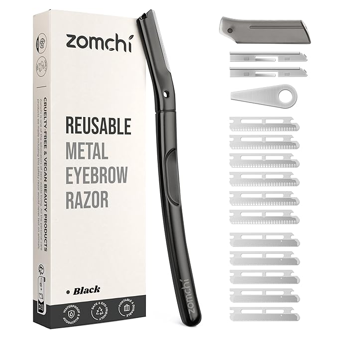 ZOMCHI Razors & Blades – ZOMCHI Dermaplaning Tool for Face with 11 Refill Blades, Dermaplane Razor for Women and Men, Face Razor with Precision Silicone Cover, Eyebrow Razor, Facial Razor, Reusable Metal Handle - Matte Black
