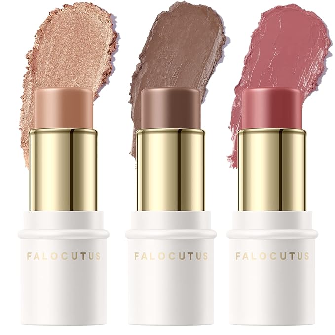 3 Pcs MEDIUM-DEEP Contour Stick Set,Cream Blush & All Skin