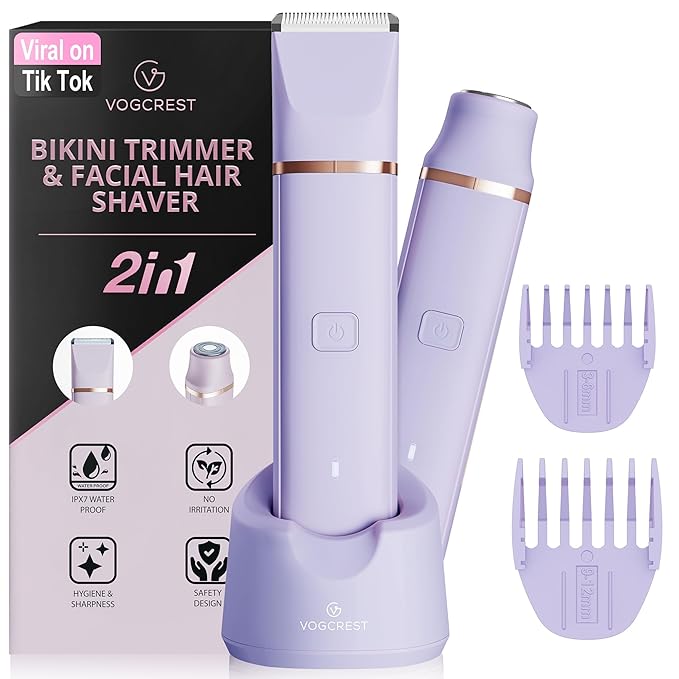 VGVOGCREST Bikini Trimmers – Electric Bikini Trimmer: 2 in1 Body Facial Hair Remover - Painless Pubic Hair Shaver (Purple)