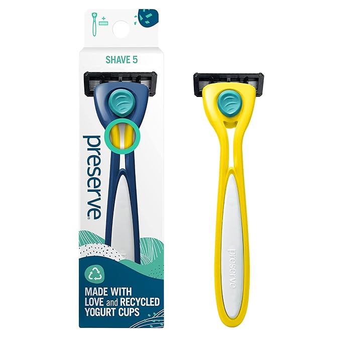 Preserve Disposable Razors – Preserve Shave 5 Five Blade Refillable Razor, Made from Recycled Materials, Sunshine Yellow