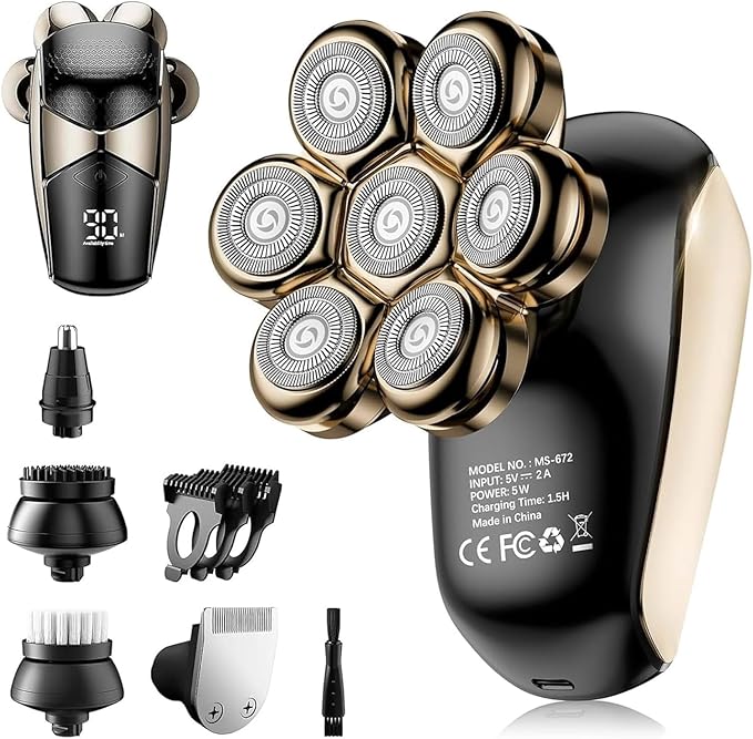SHPAVVER Rotary Shavers – Head Shavers for Bald Men: 5-in-1 Electric Razor - IPX7 Waterproof Shaving Grooming Kit for Balder - Turbo Speed & Precision Blades
