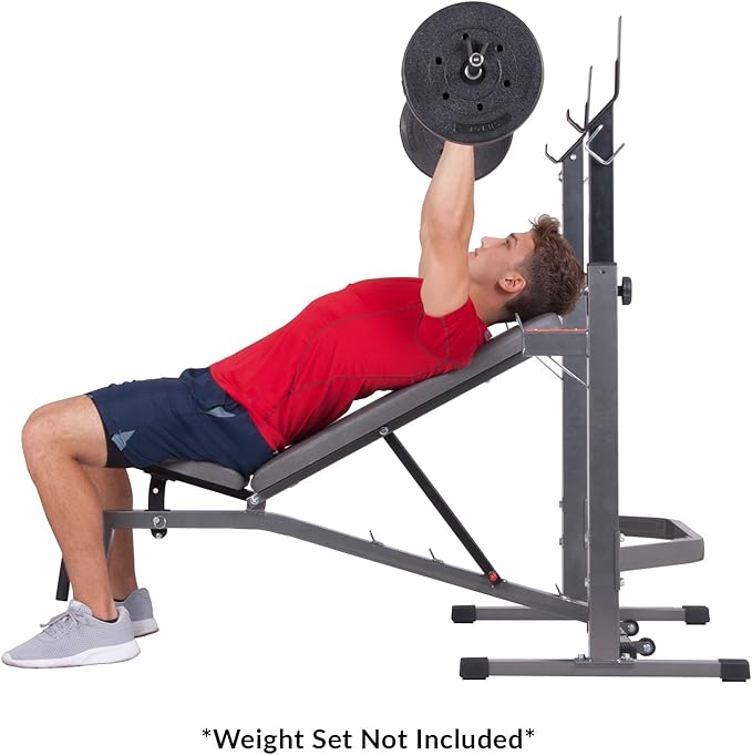 Top Pick – Body Champ Olympic Weight Bench with Squat Rack Included PRO3900, Grey