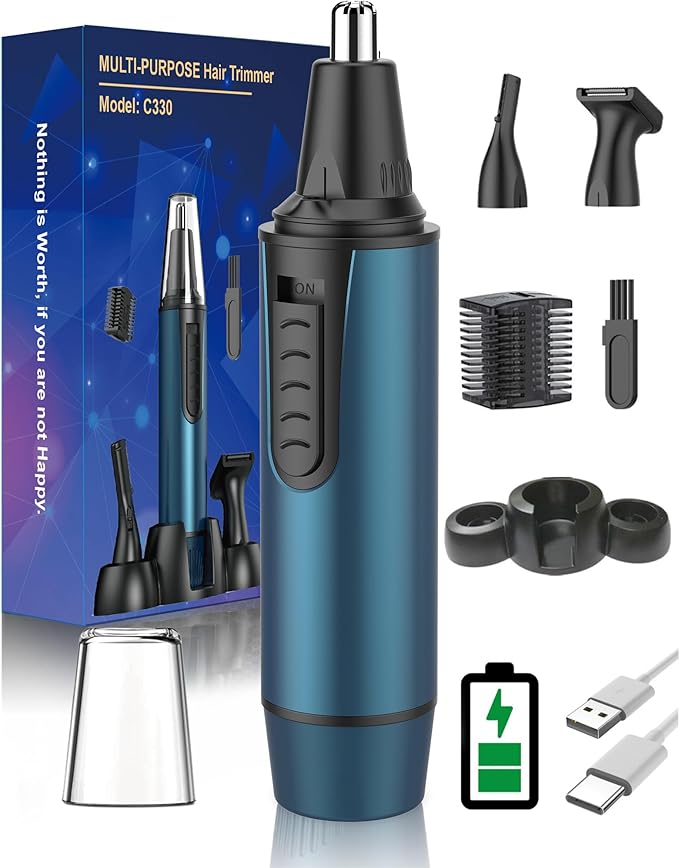 AREYZIN Nose & Ear Hair Trimmers – AREYZIN Ear and Nose Hair Trimmer for Men and Women Professional USB Rechargeable Nose Trimmer Nose Clippers Eyebrow Facial Hair Trimmer Body Grooming Kit IPX7 Waterproof Dual Edge Blades