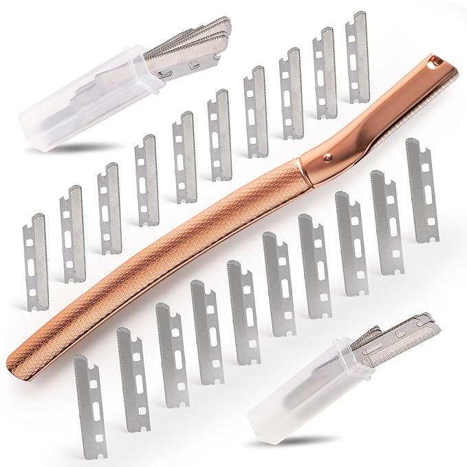 tEEZErshop Razors & Blades – Dermaplane Razor for Women Face with 20PCS Blades,Professional Facial Razors for Peach Fuzz and Eyebrow Hair Removal,Stainless Steel Multipurpose Face Shavers with Gift Box-Gold
