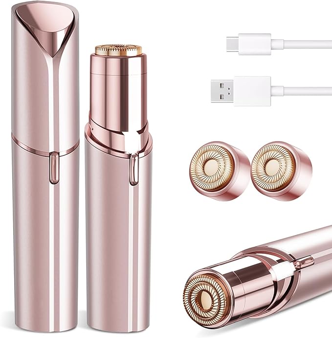 Kradaa Foil Shavers – Facial Hair Removal for Women - Painless Facial Hair Remover - Electric Hair Removal Device for Face Lips Peach Fuzz with Light (Rose Gold)