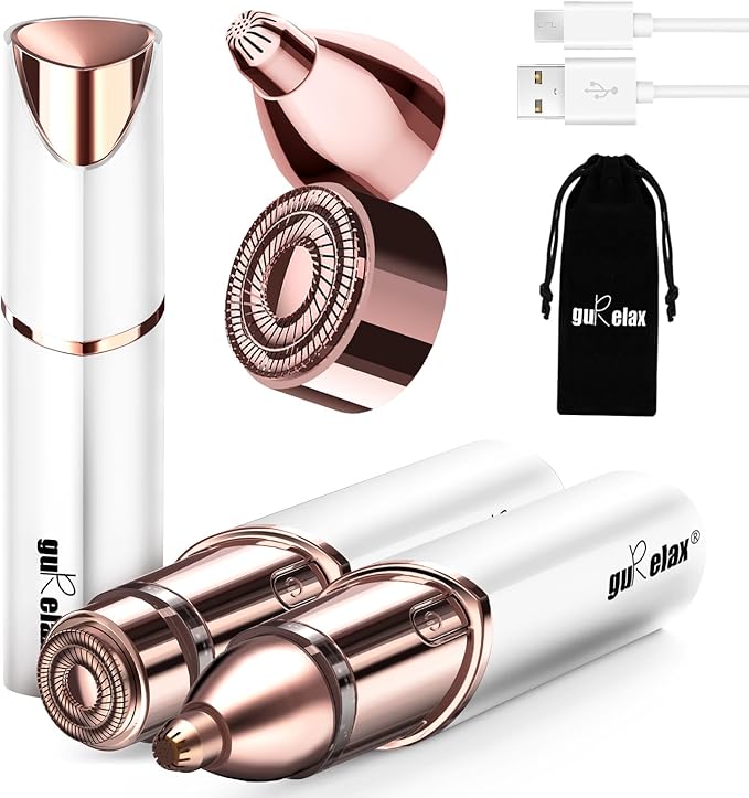 Gurelax Eyebrow Trimmers – Eyebrow Facial Trimmer: 2 in1 Rechargeable Facial Hair Removal and Eyebrow Shaver - Face Lips Body Painless Facial Razor with Replacement Heads