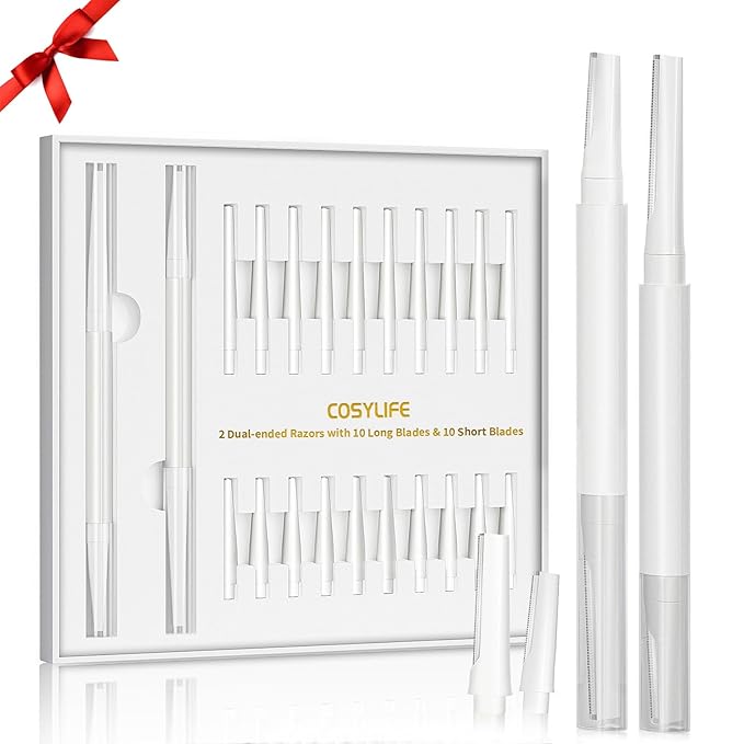 COSYLIFE Razors & Blades – Dermaplaning Tool for Face Eyebrow Razor, Includes 2 Dual End Razors and 20 Blade Refills Exfoliating Face Razors for Women Facial Razor for Peach Fuzz and Eyebrow Starter Kit