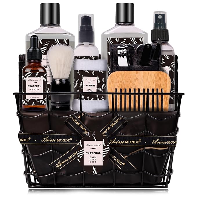 Ariosemonde Sets & Kits – Valentines Day Gifts for Men Spa Gifts for Men, Charcoal Bath and Body Gift Set for Men, 10 Pcs Spa Kits Ideal Birthday, Christmas