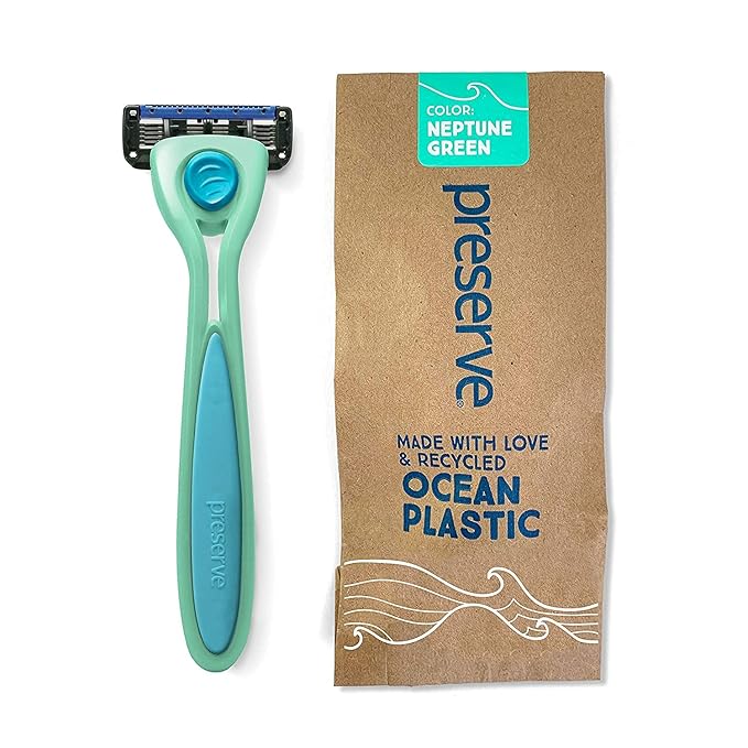 Preserve Cartridge Razors – Preserve POPi Shave 5 Razor System Made with Recycled Ocean Plastic and 5-blade cartridge, Neptune Green