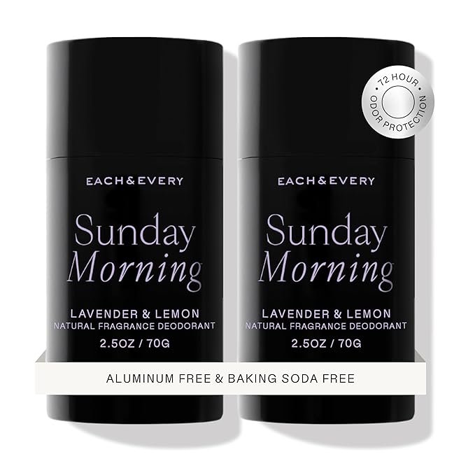 EachEvery Deodorant – Each & Every Aluminum Free Deodorant for Women & Men, Lavender & Lemon - All Natural Deodorant for Sensitive Skin, EWG Verified - Clean, Baking Soda-Free, Plant-Based Fragrance - 2