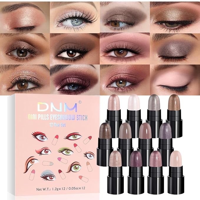 evpct Eyeshadow – evpct 12Pcs Capsule Cream Eye Shadow Brightener Sticks Set for Eyes, Champagne Pearl Taupe Bronze Cocoa Stone Putty Smoky Amethyst Shimmer Matte Pencil Eye shadow Applicator Stick Palette Makeup 02