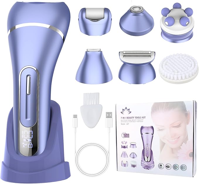 ClippersTrimmersformen Epilators – Epilator for Women, 7 in 1 Hair Removal for Women, Body Shaver, Bikini Trimmer, Face Razor, Facial Brush, Face Massage, Foot Callus Remover, IPX7 Waterproof Electric Shavers, Ideal Female Gift