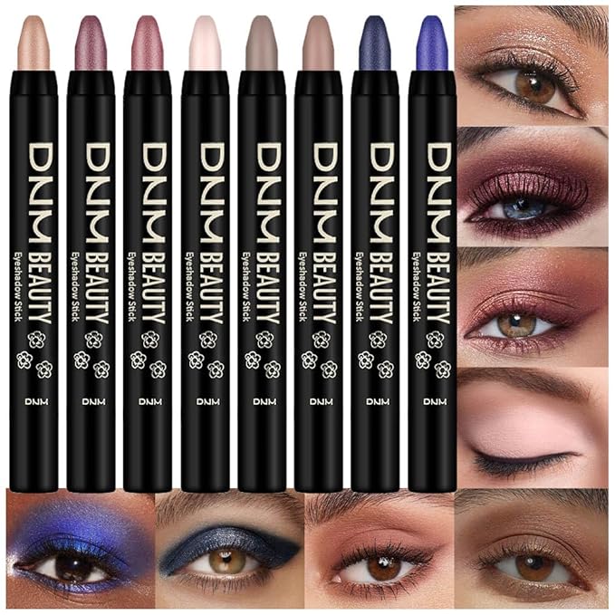 evpct Eyeliner – evpct 8Pcs Cream Eye Shadow Brightener Sticks Set for Eyes, Sand Orchid Rose Desert Ginger Caramel Midnight blue Blue Glitter Shimmer Matte Liquid Pencil Eye shadow Applicator Stick Palette Makeup 04