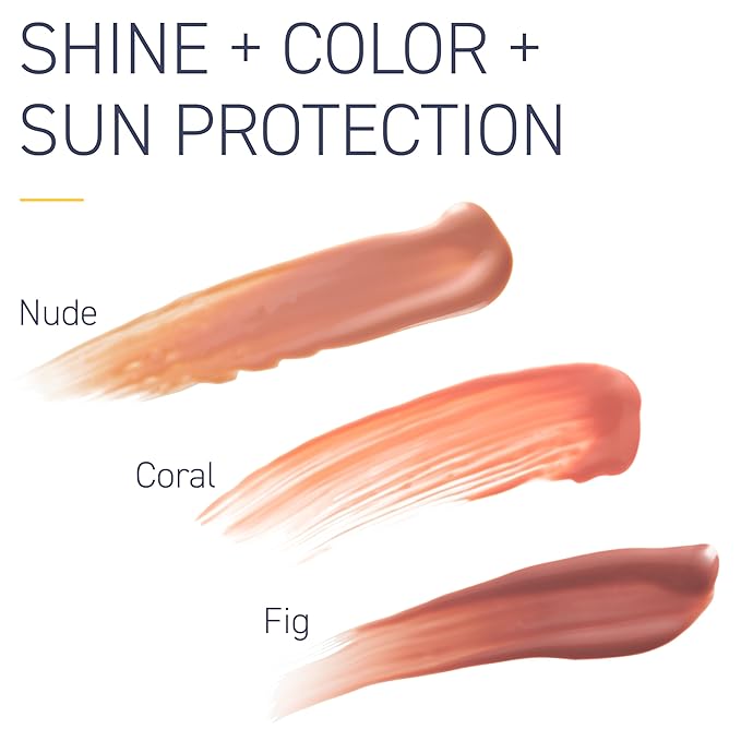 Brush On Block Sun Shine Protective Lip Oil 3 Color Variety Pack, Broad Protection Hydrating SPF 30 Mineral Sunscreen, Nude Tint, Coral, and Fig