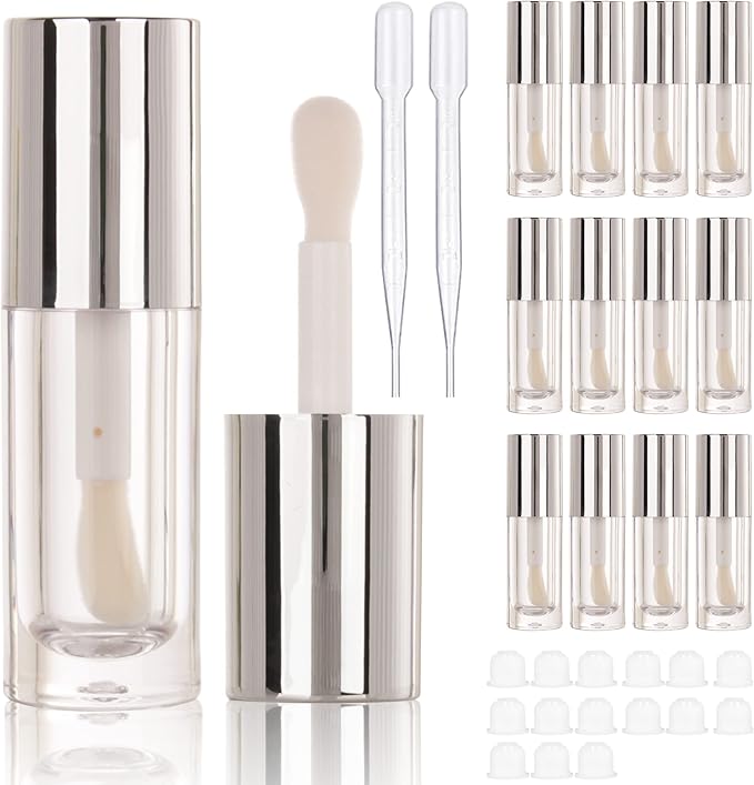 COSIDEA 14pcs Empty 6ml big doe foot wand Chunky lip gloss tubes for DIY lipgloss,Pink round lipgloss containers tubes with thick wand (Silver)