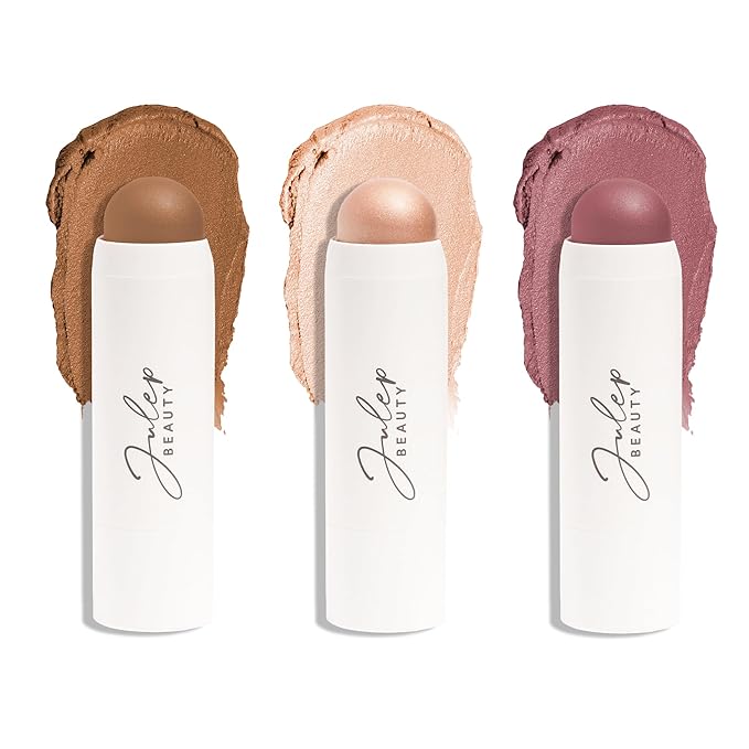 JulepBeauty Blush – Julep Skip the Brush 3-in-1 Color Stick for Eyes, Cheeks, and Lip Trio Muted Mauve, Neutral Bronze, Sheer Glow