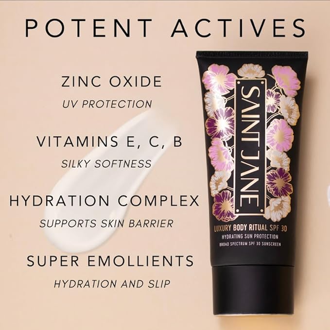 SAINT JANE - Body Sun Ritual - Skin Smoothing SPF 30 Mineral Sunscreen | Luxury, Floral-Infused, Clean Skincare (4 oz | 120 ml)