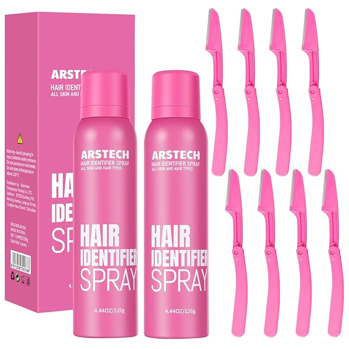 ARSTECH Shaving & Grooming Sets – Hair Identifier Spray for Face Shaving Dermaplaning Tool 2 Pack Skin Body Dermaplaning Spray for Women with 8 Face Razor for Face Shaver Hair Removal Kit Excess Hair Dermaplane Razor for Women Face