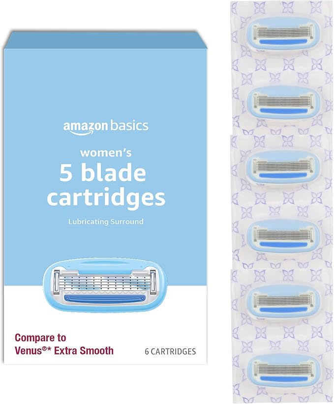 AmazonBasics Cartridges – Amazon Basics 5-Blade Razor Refills for Women, 6 Count (Fits Amazon Basics Razor Handles Only) (Previously Solimo)