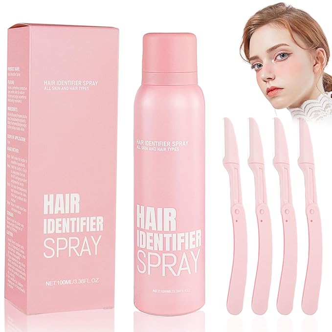 glowtalebaeuty Depilatories – Hair Identification Spray for Facial Shaving - Removes hair and dead skin, Women's Facial Shaving Powder Spray - Moisturizing Skin Care Set, Suitable for sensitive skin/unisex, with 4 Razors (1Set)