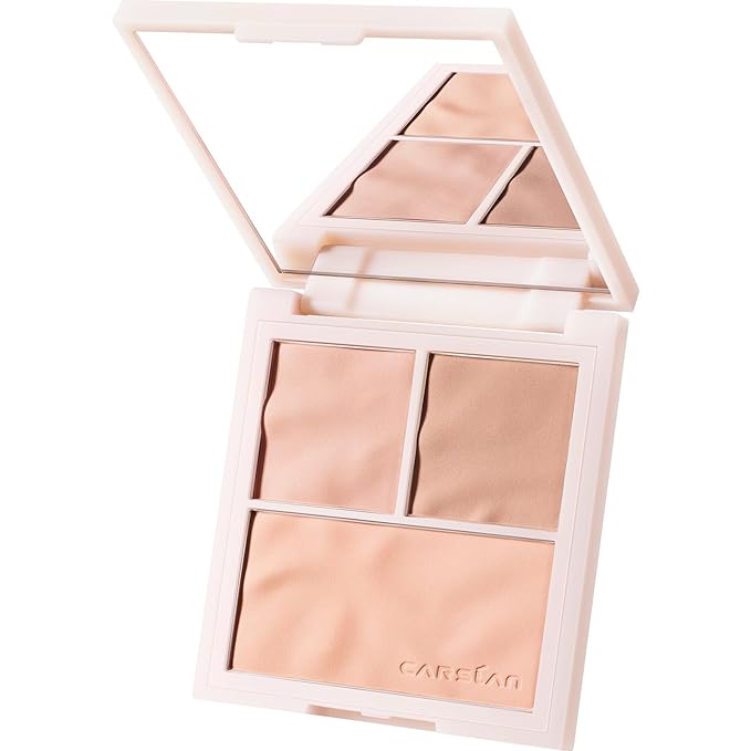 3 Colors Blush Palette For Cheek Makeup, Matte Sunset Orange, 0.37Oz