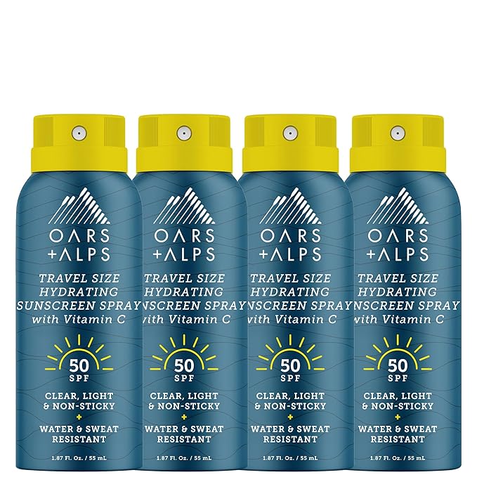 OarsAlps Body Sunscreens – Travel Sunscreen Spray for Face & Body, SPF 50 Spray Sunscreen Infused with Vitamin C & Antioxidants, No White Residue, Water & Sweat Resistant, Lightweight, Hydrating, 1