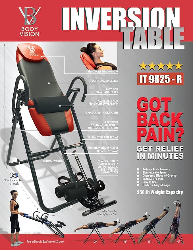 Top Pick – Body Vision IT9825 Premium Inversion Table with Removable 250 lbs.,