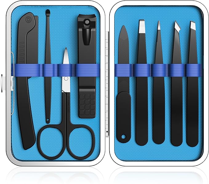Yougai Tweezers – Yougai Tweezers Set and Nail Clipper, Tweezers Set for Men/Women, 9PCS Professional Stainless Steel Tweezers Kit with Leather Travel Case