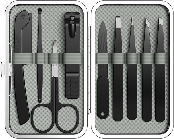 Yougai Tweezers – Yougai Tweezers Set, 9 Pcs Tweezers and Nail Clippers Kit for Facial Hair Women with Travel Case, Professional Stainless Steel Eyebrow Tweezer Kit Great Precision Tweezers for Daily Beauty Tool