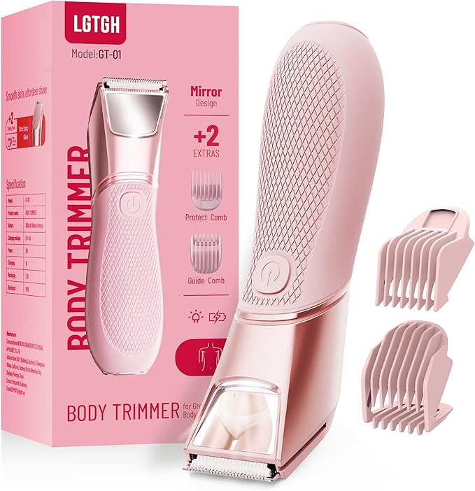 glowtalebaeuty Body Groomers – Bikini Trimmer for Women: Mirror Electric Shaver for Body Pubic Hair with LED Light, IPX7 Waterproof Portable Lady Facial Razor with Ceramic Blade,Rechargeable Body Groomer for Leg,Arm,Underarm