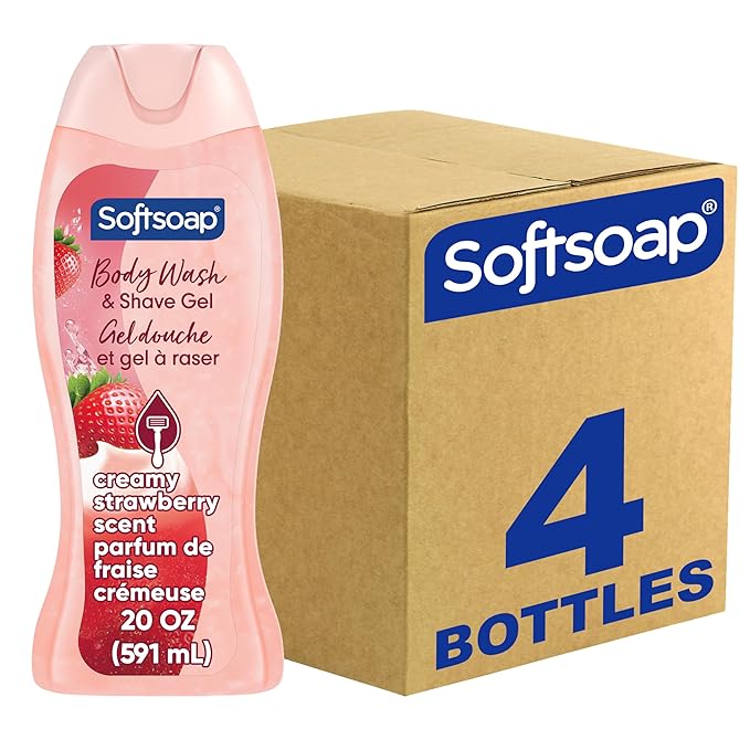 Softsoap Body Washes – Softsoap Moisturizing Body Wash and Shave Gel, Creamy Strawberry Scent, 20 fl oz Bottle (Pack of 4)
