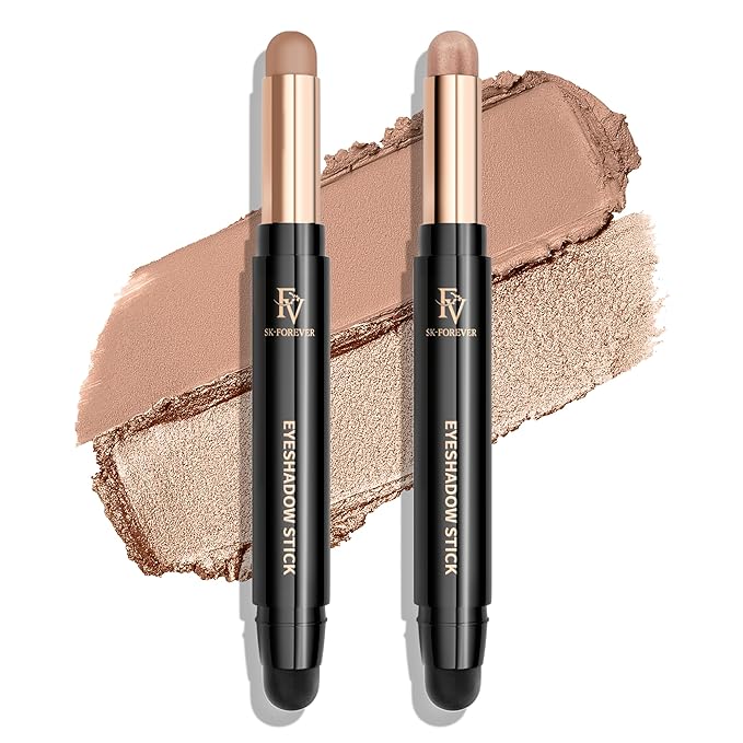 FVCOSMETIC Eyeshadow – FV Waterproof Eyeshadow Stick Duo,Long-Lasting Cream Eye Shadow Makeup Sets, High Pigmented Eyeshadow Pencil with Matte & Shimmer Finish, Natural Look (Vanilla & Champagne)