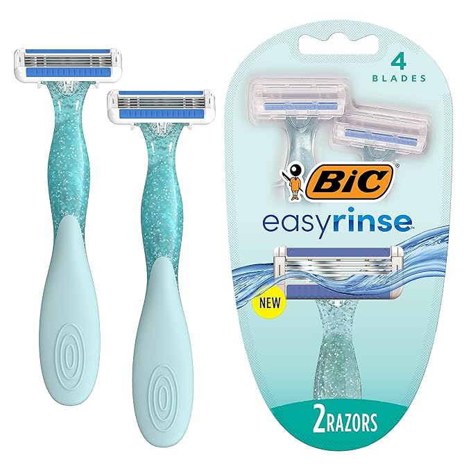 BIC Disposable Razors – BIC EasyRinse Anti-Clogging Women's Disposable Razors for a Smoother Shave With Less Irritation*, Easy Rinse Shaving Razors With 4 Blades, 2 Count