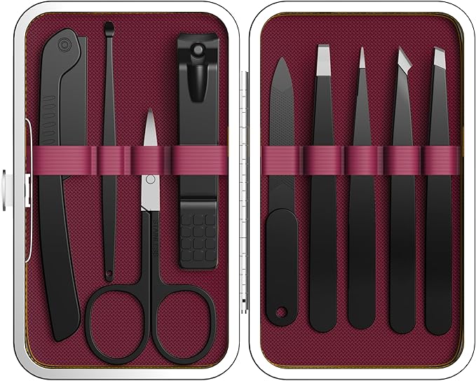 Yougai Tweezers – Yougai 9 Pcs Tweezers and Nail Clippers Set for Women Facial Hair with Travel Case, Professional Stainless Steel Eyebrow Tweezers Kit Great Precision Tweezers for Daily Beauty Tool