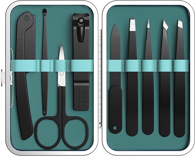 Yougai Tweezers – Yougai 9 Pcs Tweezers and Nail Clippers Kit for Facial Hair Women with Travel Case, Professional Stainless Steel Eyebrow Tweezers Kit Great Precision Tweezers for Daily Beauty Tool