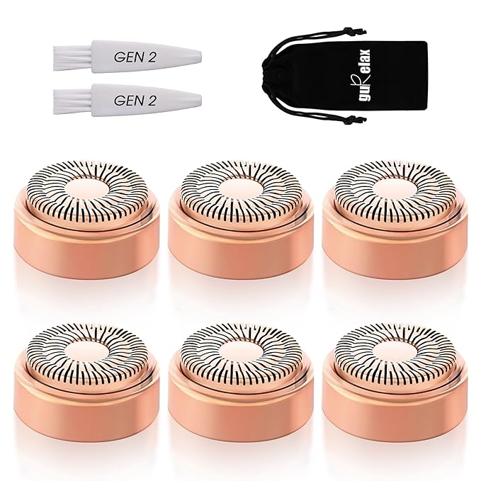Gurelax Replacement Heads – Replacement Heads for Flawless Facial Hair Remover, Gen 2 Replacement Blades Compatible with Finishing Touch Flawless Hair Removal, 18K Gold Painless Razor Head for Women(6 Pack)