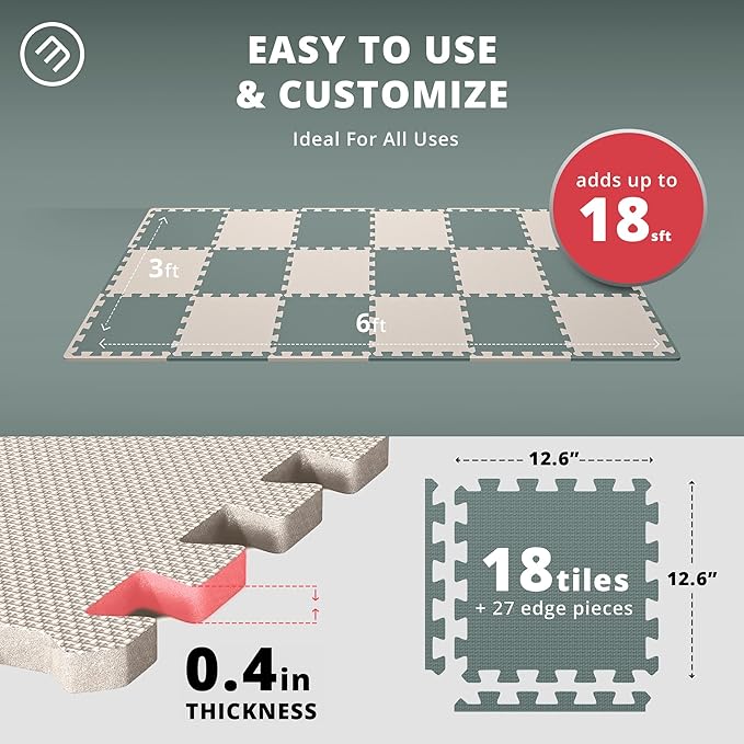 Top Pick โ Gym Flooring Set - Interlocking EVA Soft Foam 18 Pieces