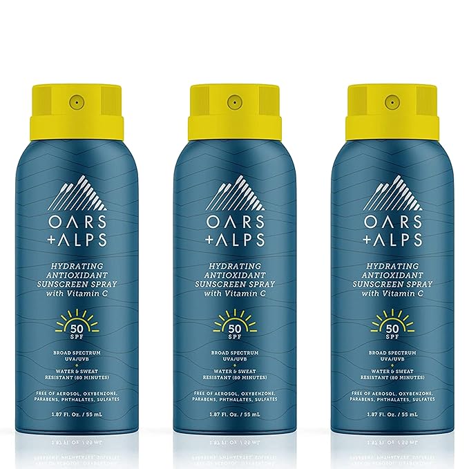 OarsAlps Body Sunscreens – Oars + Alps Travel Sunscreen Spray for Face & Body, SPF 50 Spray Sunscreen Infused with Vitamin C & Antioxidants, No White Residue, Water & Sweat Resistant, Lightweight, Hydrating, 1