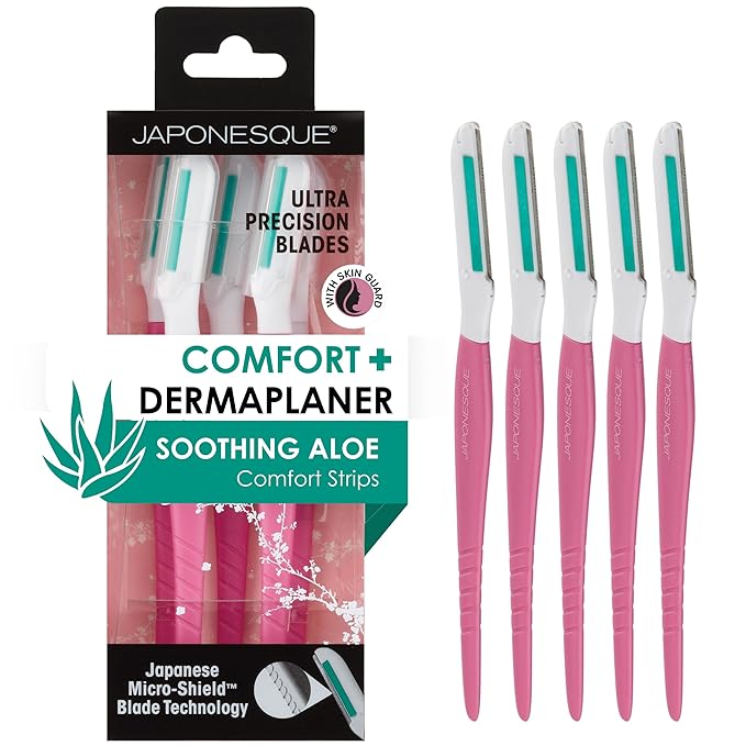 JAPONESQUE Disposable Razors – Japonesque Dermaplaner with Soothing Aloe Comfort Strip - Facial Dermaplane Razor, Skin Tool with Ultra Precision Blade for Facial Hair Removal and Exfoliation, 5pk