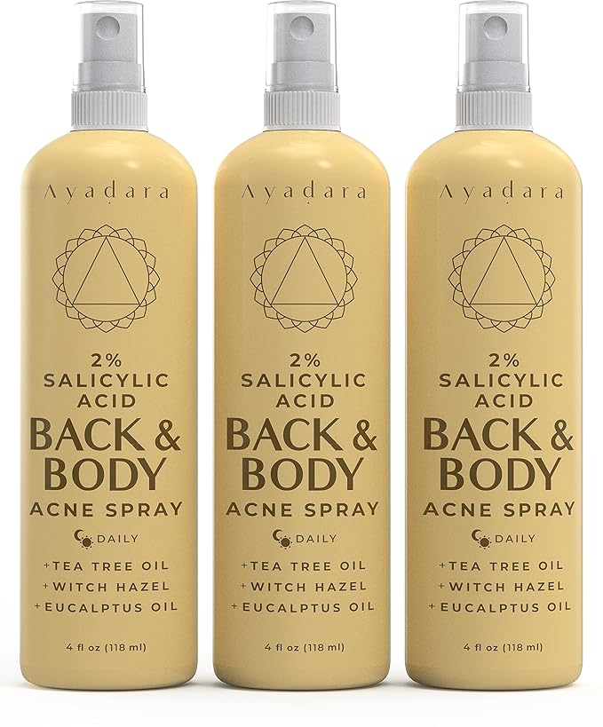 Ayadara Facial Peels – Acne Treatment Body Spray with 2% Salicylic Acid, Tea Tree Scent, for All Hair Types, Soothing and Moisturizing, 3-Pack