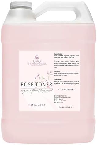 OrganicPureOil Toners & Astringents – Rosewater Glycerin Mist Toner Bulk Spray Facial Body Floral Cleanser Pure Rose Hydrosol Vegetable Glycerine Moisturizing Cleansing Toning Mix Face Skin Hair Body - Packaging May Vary (32 Ounces)