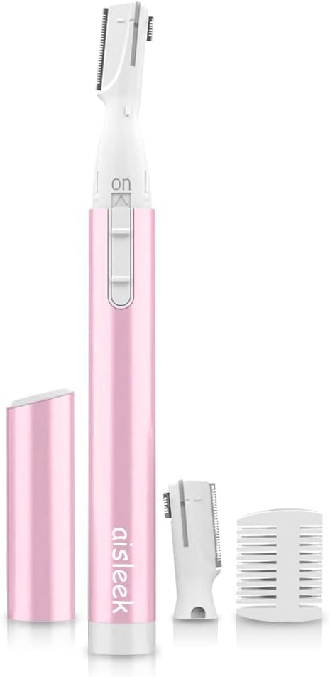 aisleek Eyebrow Trimmers – Eyebrow Trimmer, Facial Hair Trimmer Precision Detailer with Rinseable Blade, Battery Powered Double-Sided Eyebrow Razor with Comb, Compact Pen-Size Safe Painless Shaver