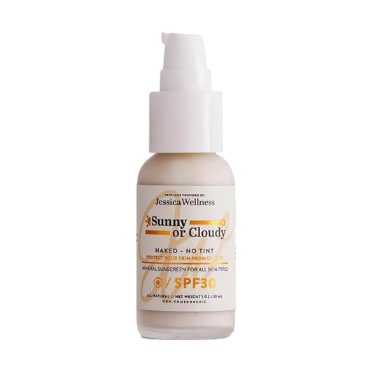 Jessica Wellness Mineral Sunscreen + Hydrating Serum with Broad Spectrum SPF 30 & Antioxidants, Oil-Free, Fragrance Free, Non-Nano Zinc Oxide. 1 oz (Clear)