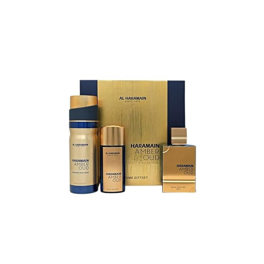 Al Haramain Amber Oud Bleu Edition 3 Pc Gift Set for Unisex - Luxury Cologne & Perfume for Men & Women - 2.5oz EDP Spray, 1oz EDP Spray, 6.6oz Body Spray - Arabian & Arabic Long Lasting Fragrance
