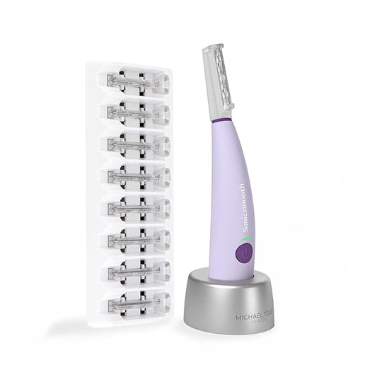 MICHAELTODDBEAUTY Microdermabrasion Devices – Michael Todd Beauty Sonicsmooth Dermaplane Razor for Women Face + Eyebrow trimmer Dermaplaning System - Peach Fuzz Remover - 8 Weeks of Dermaplaning Blades