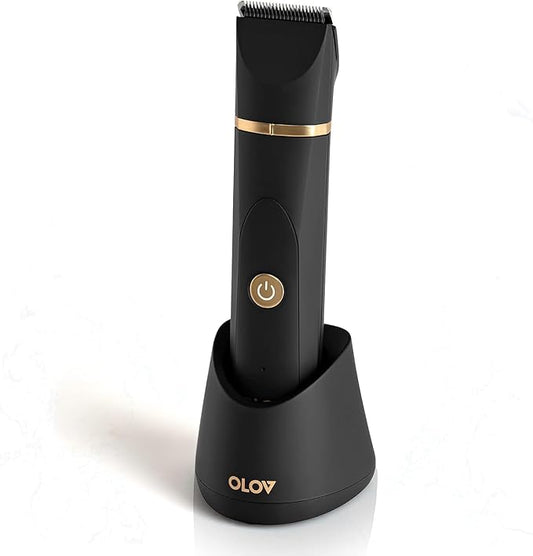 OLOV Personal Groomers – OLOV Electric Body Hair Trimmer - Groin Trimmer for Men - Bikini Trimmer Women - Wet/Dry Shaver Groomer, Replaceable Ceramic Blade Heads, USB Recharge Dock, Waterproof Hygiene Razor,Black